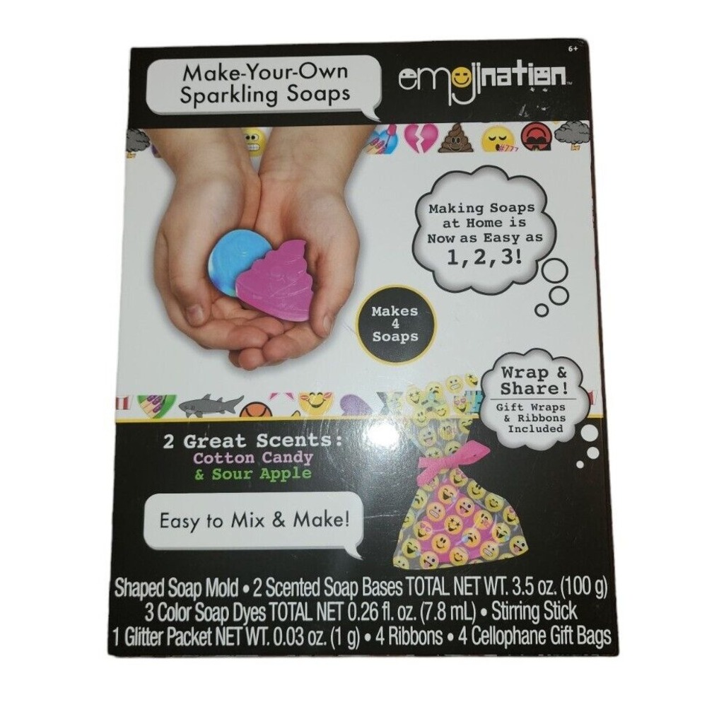 Emojination Make-Your-Own‎ Sparkling Soaps Kit Cotton Candy Sour Apple Scents
